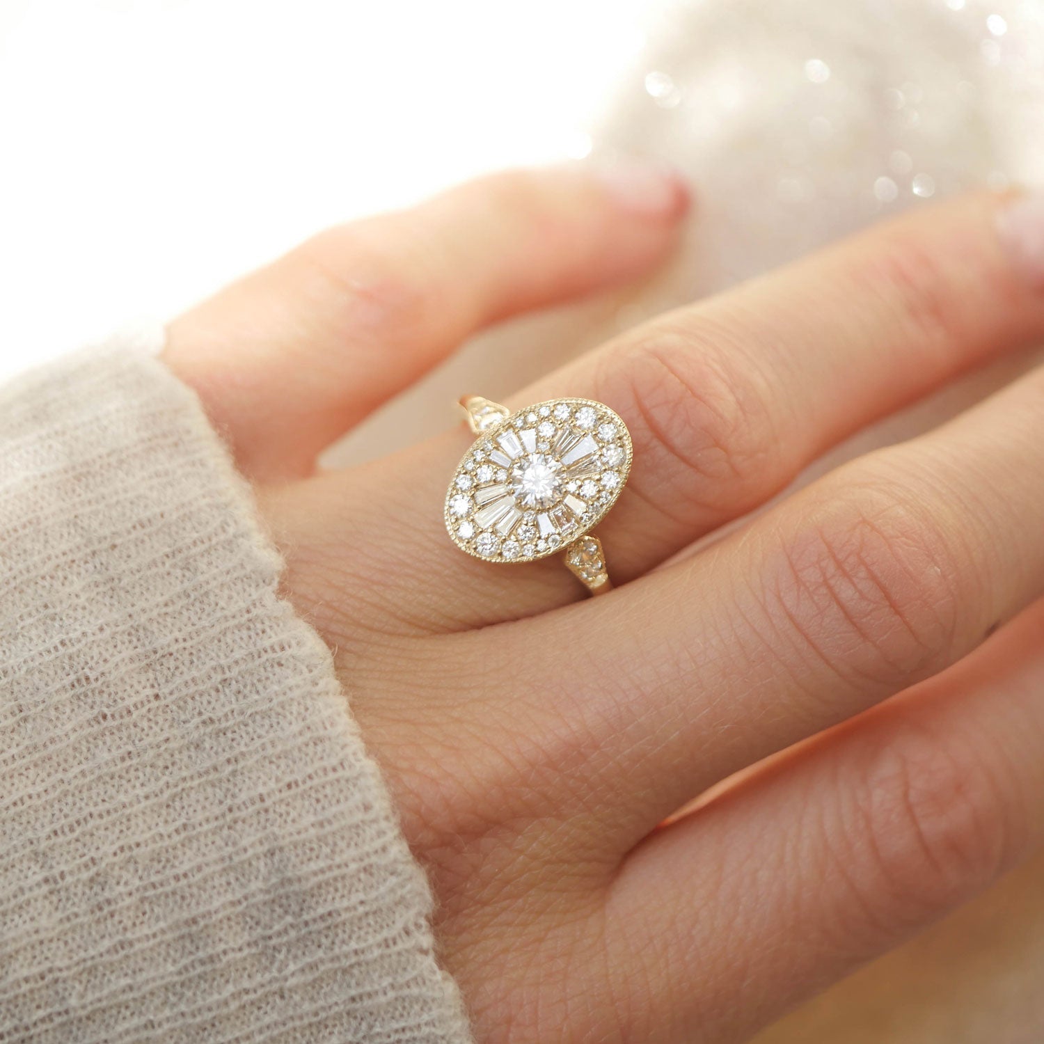 Marquise Shaped Three Stone Lab Grown Diamond Engagement Ring